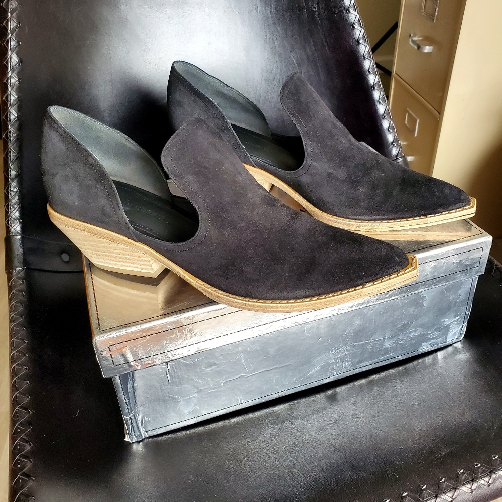 Sigerson Morrison Womens Black Tabatha Block Heel Slip on Suede Booties 38